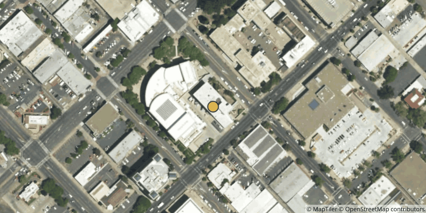 Aerial view of 801 Tenth Street Modesto (Ayera)